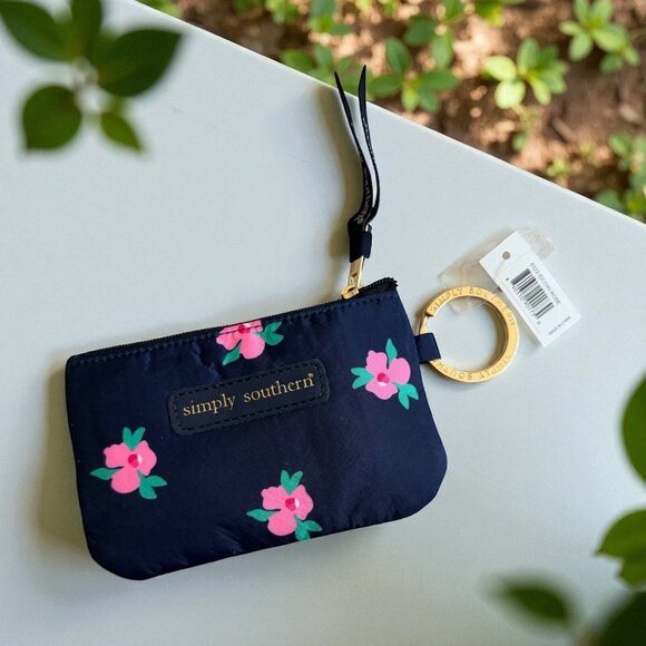 SIMPLY SOUTHERN Navy Pink Floral ID Card Keychain Wallet NEW NWT - Picture 1 of 5